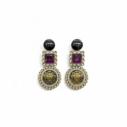 Lion Motif Kundan Statement Earrings | Regal Ethnic Jewelry for Women by Mera Jhumka