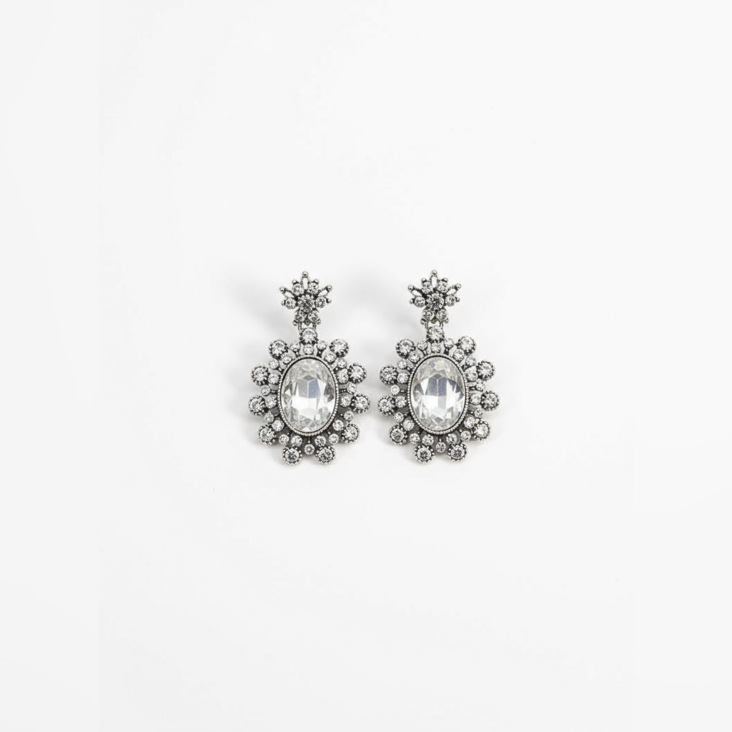 Silver Crystal Statement Earrings for Women | Vintage-Inspired Party Jewelry by Mera Jhumka