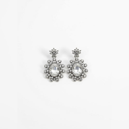Silver Crystal Statement Earrings for Women | Vintage-Inspired Party Jewelry by Mera Jhumka