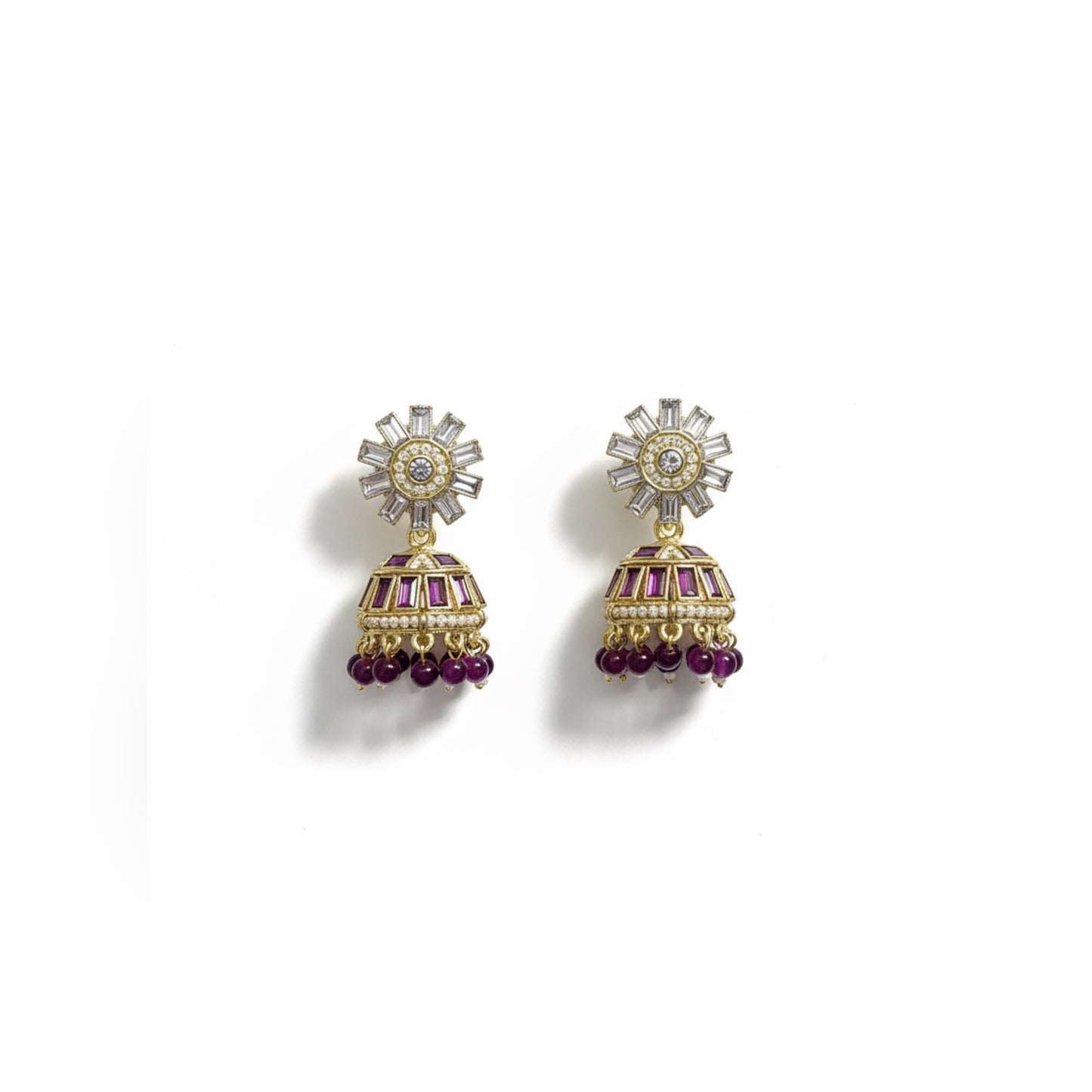 Geometric Kundan Jhumka Earrings with Blue Beads | Elegant Gold-Plated Ethnic Jewelry by Mera Jhumka