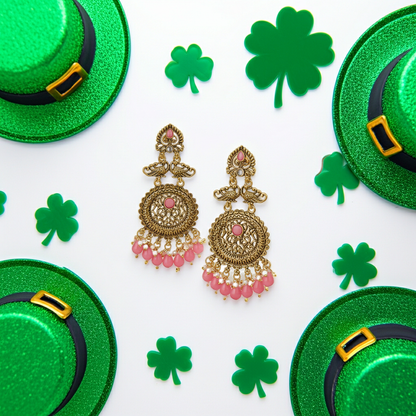 Antique Gold Peacock Chandbali Earrings with Beads – Traditional Indian Ethnic Jhumka for Women & Girls