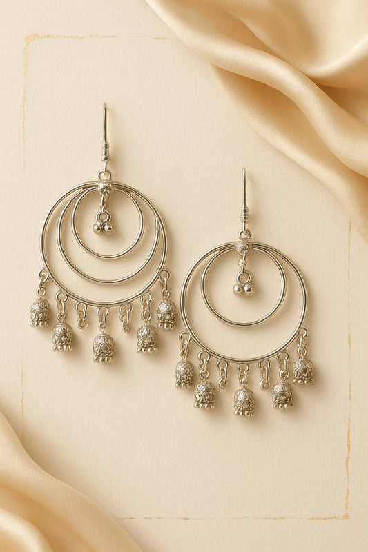 Oxidised Silver Hoop Jhumka Earrings
