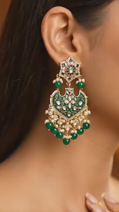 Royal Enamel Lotus Chandbali Earrings with Beads & Pearls for Women | Mera Jhumka