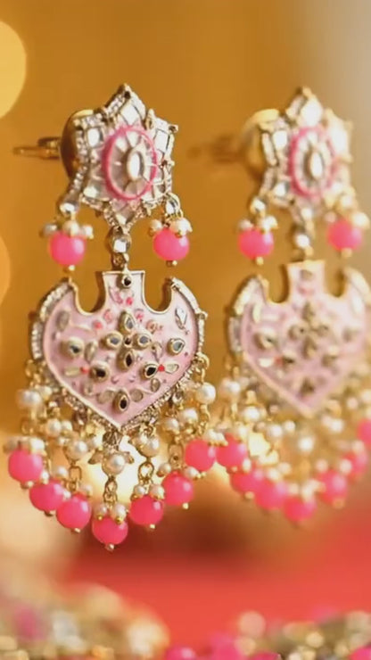 Royal Enamel Lotus Chandbali Earrings with Beads & Pearls for Women | Mera Jhumka