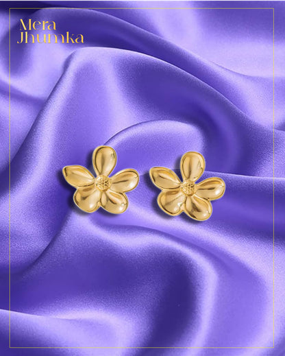 Bold Floral Gold-Plated Stud Earrings for Women