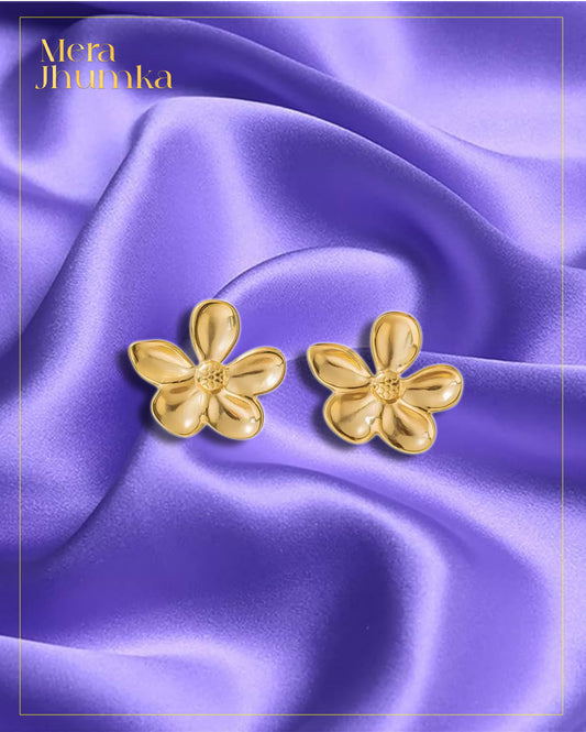 Bold Floral Gold-Plated Stud Earrings for Women